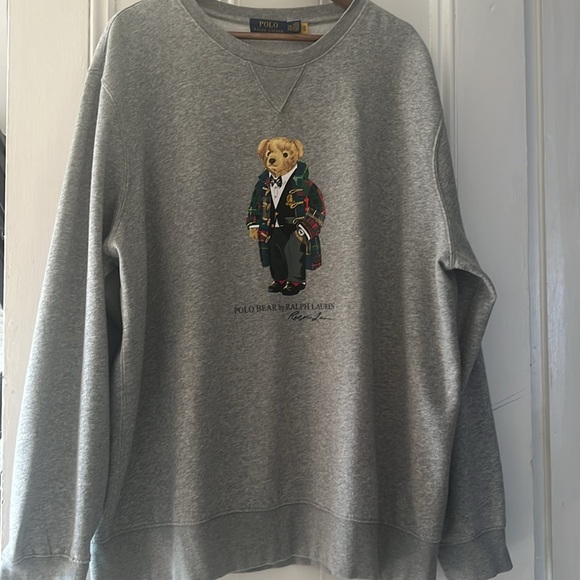 Polo Ralph Lauren Grey Duffle Coat Bear Graphic Fleece Sweatshirt Sweater XXL - Picture 2 of 4